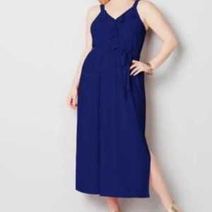 Avenue Royal Blue Ruffle Front Maxi Dress